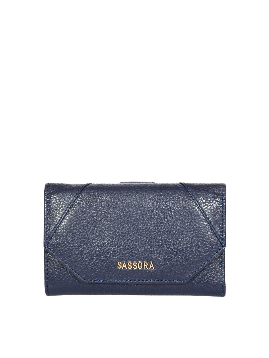 sassora women navy blue textured leather three fold wallet