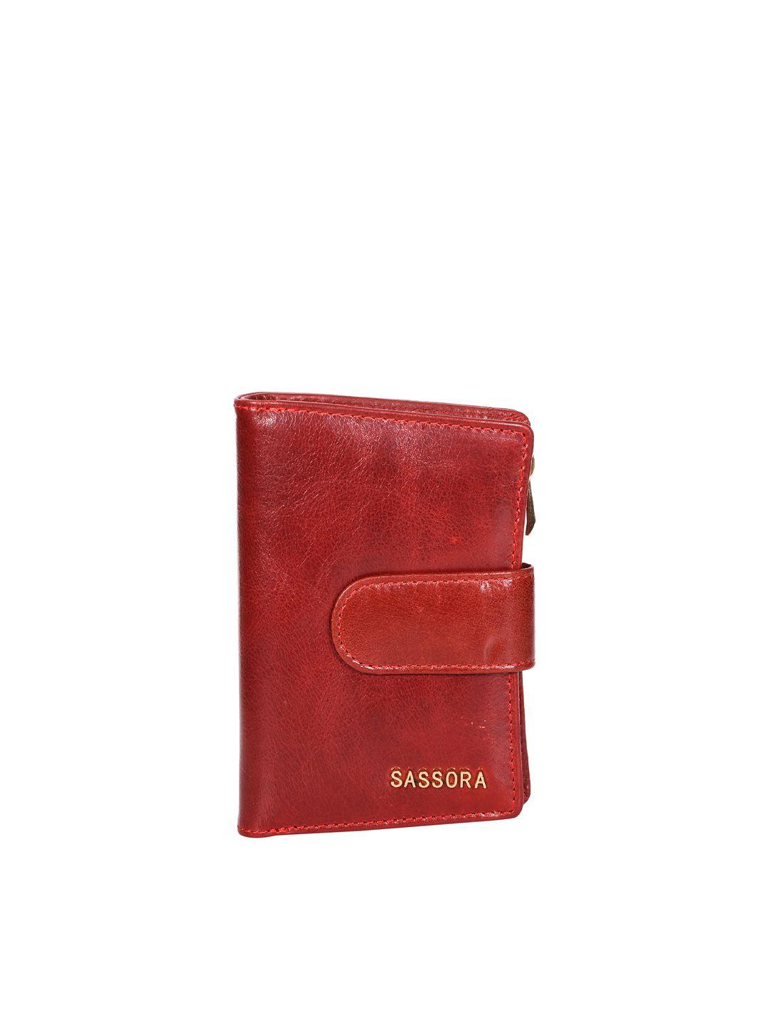 sassora women red leather two fold wallet