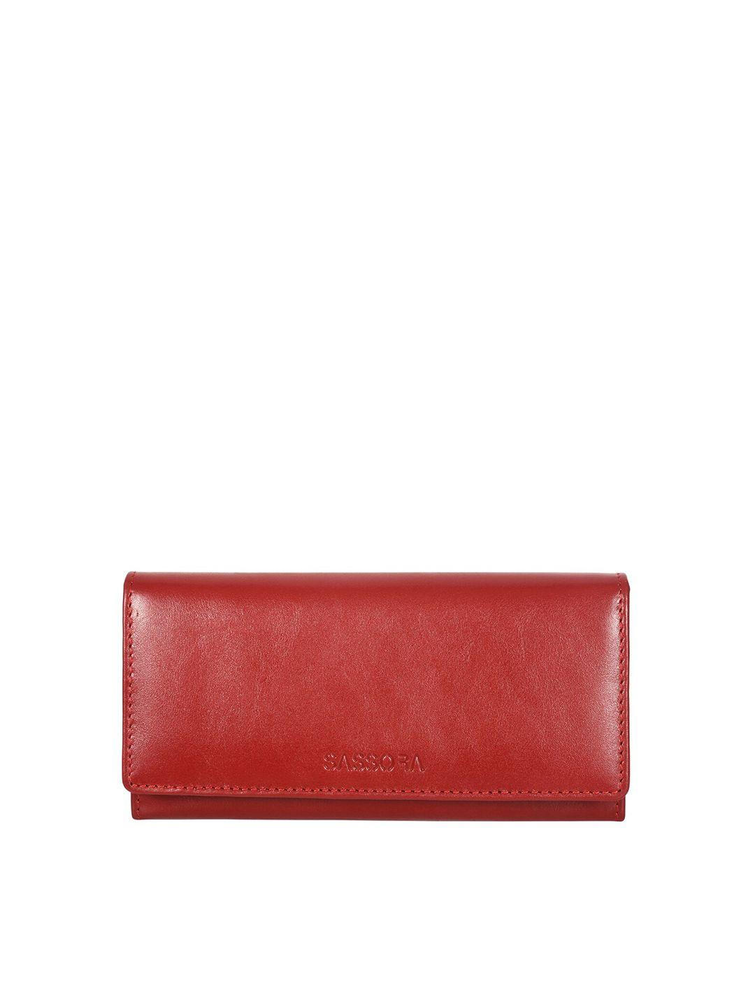 sassora women red leather two fold wallet