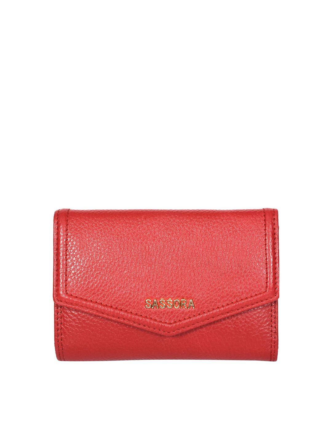 sassora women red textured leather three fold wallet