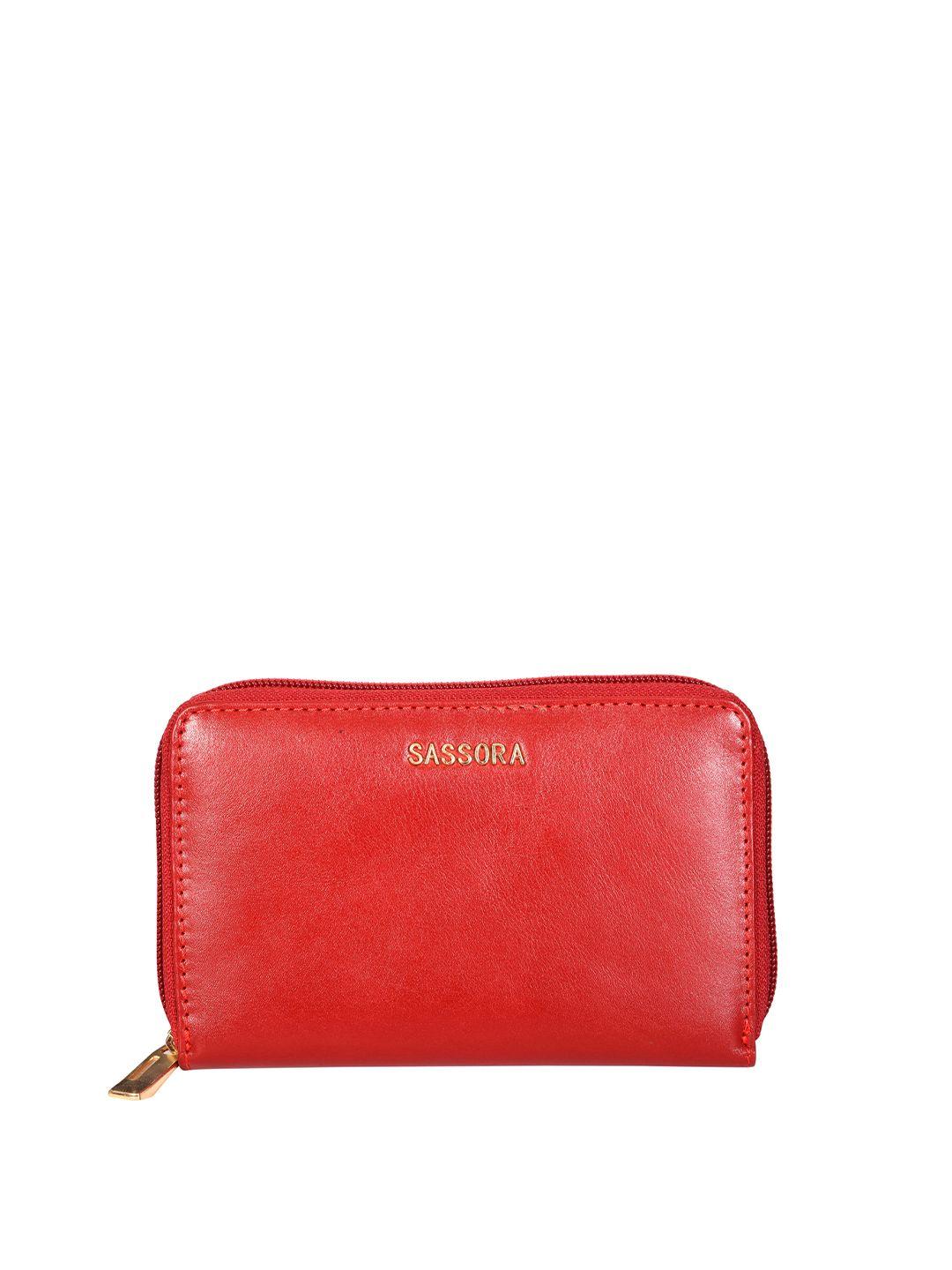 sassora women red zip detail leather zip around wallet