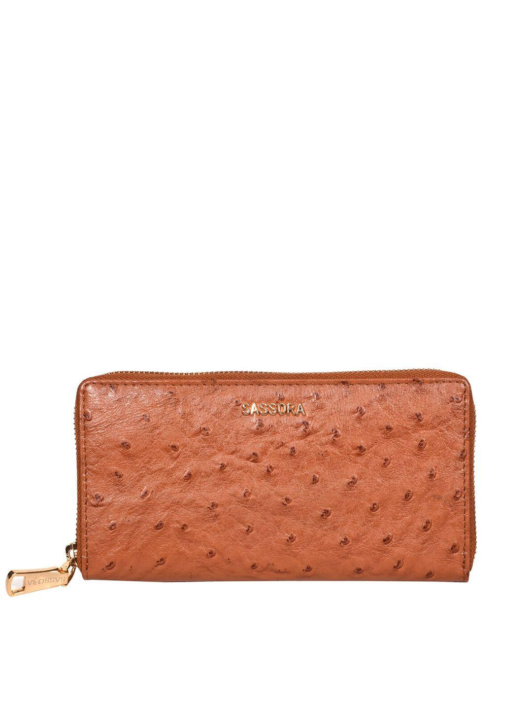 sassora women tan animal textured leather two fold wallet