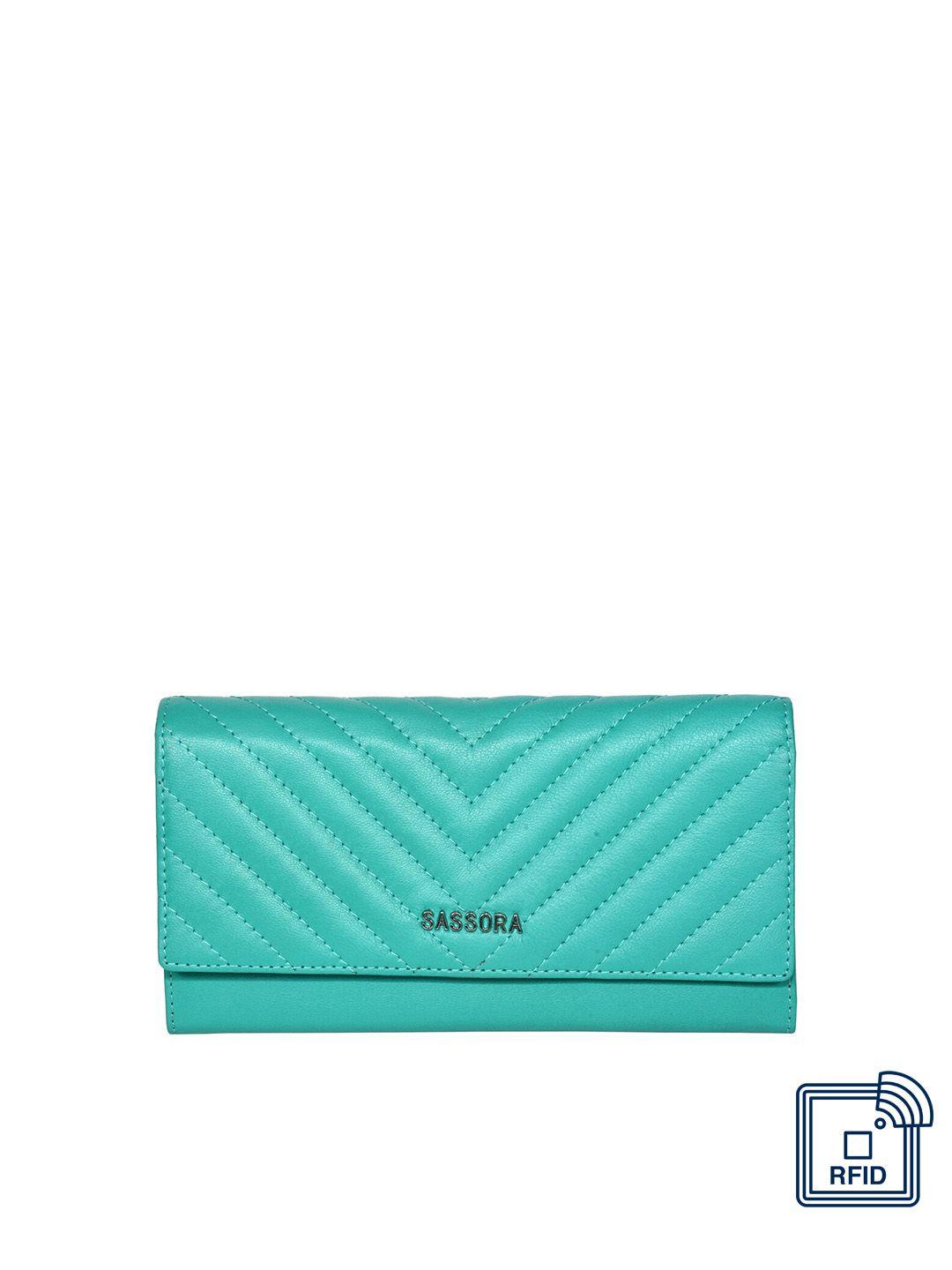 sassora women turquoise blue & silver-toned quilted leather envelope