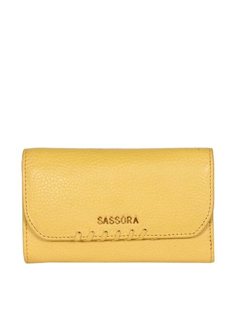 sassora yellow solid rfid tri-fold wallet for women