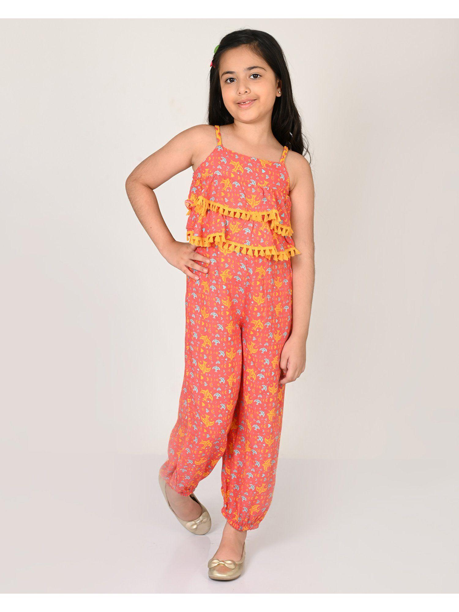 sassy boho girls peach tiered jumpsuit from the sibling collection