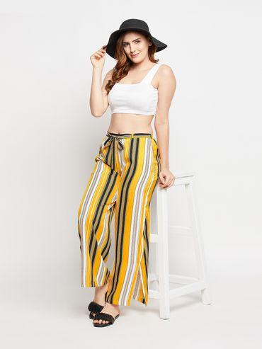 sassy stripes flared pants in yellow crepe