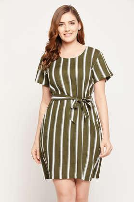 sassy stripes short night dress in olive green - rayon - olive