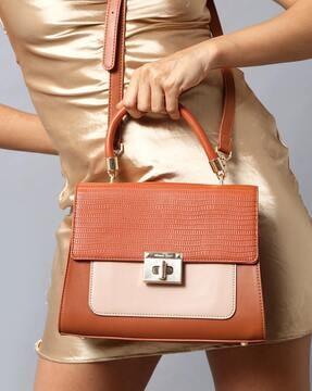 satchel bag with detachable strap & metal accent