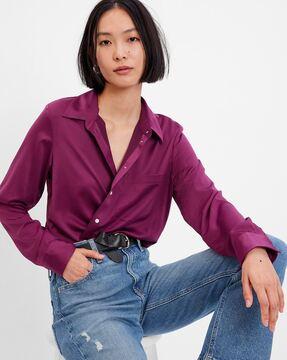 satin shirt with patch pocket