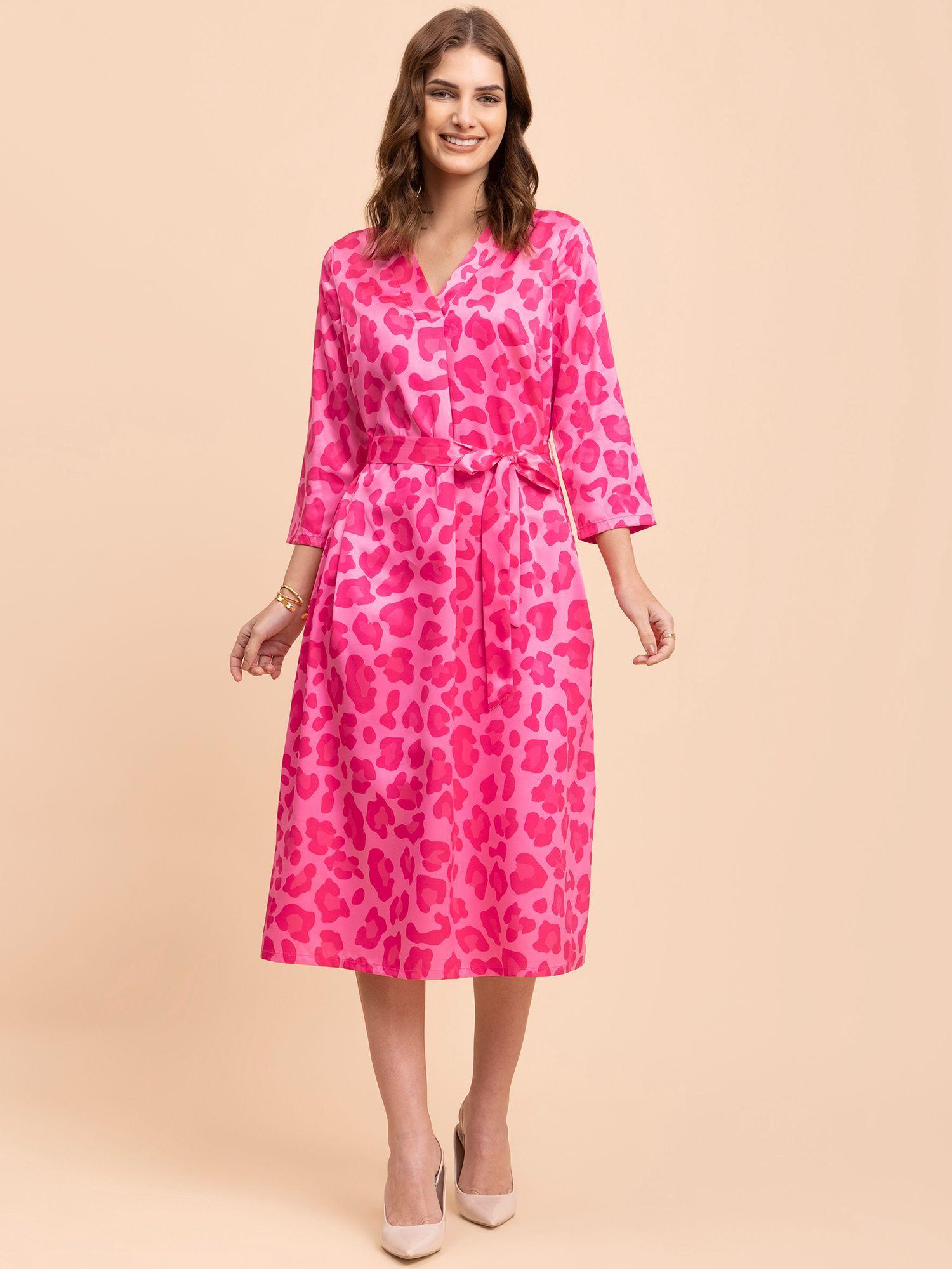 satin animal print a-line dress - fuchsia and pink (set of 2)