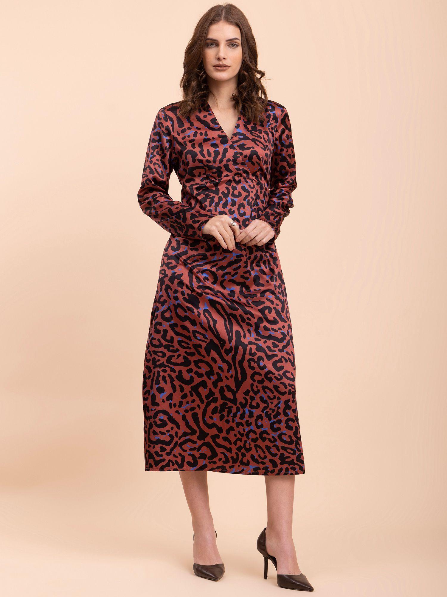 satin animal print shift dress - multicolour