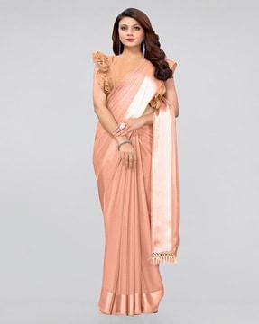 satin chiffon saree with tassels