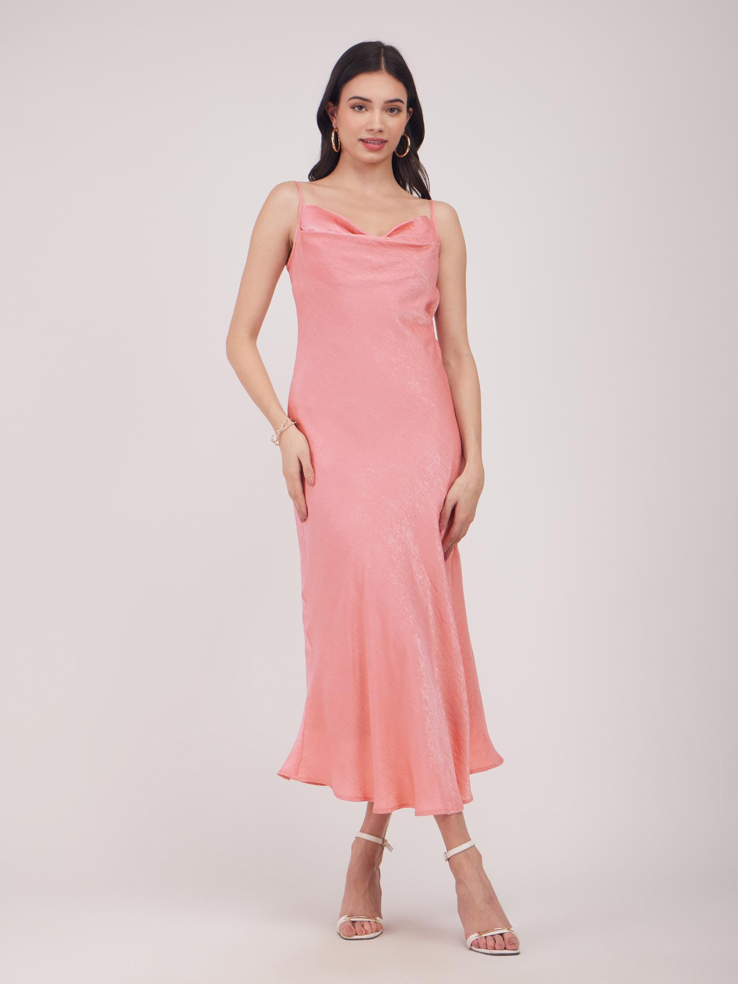 satin cowl neck dress - dusty pink