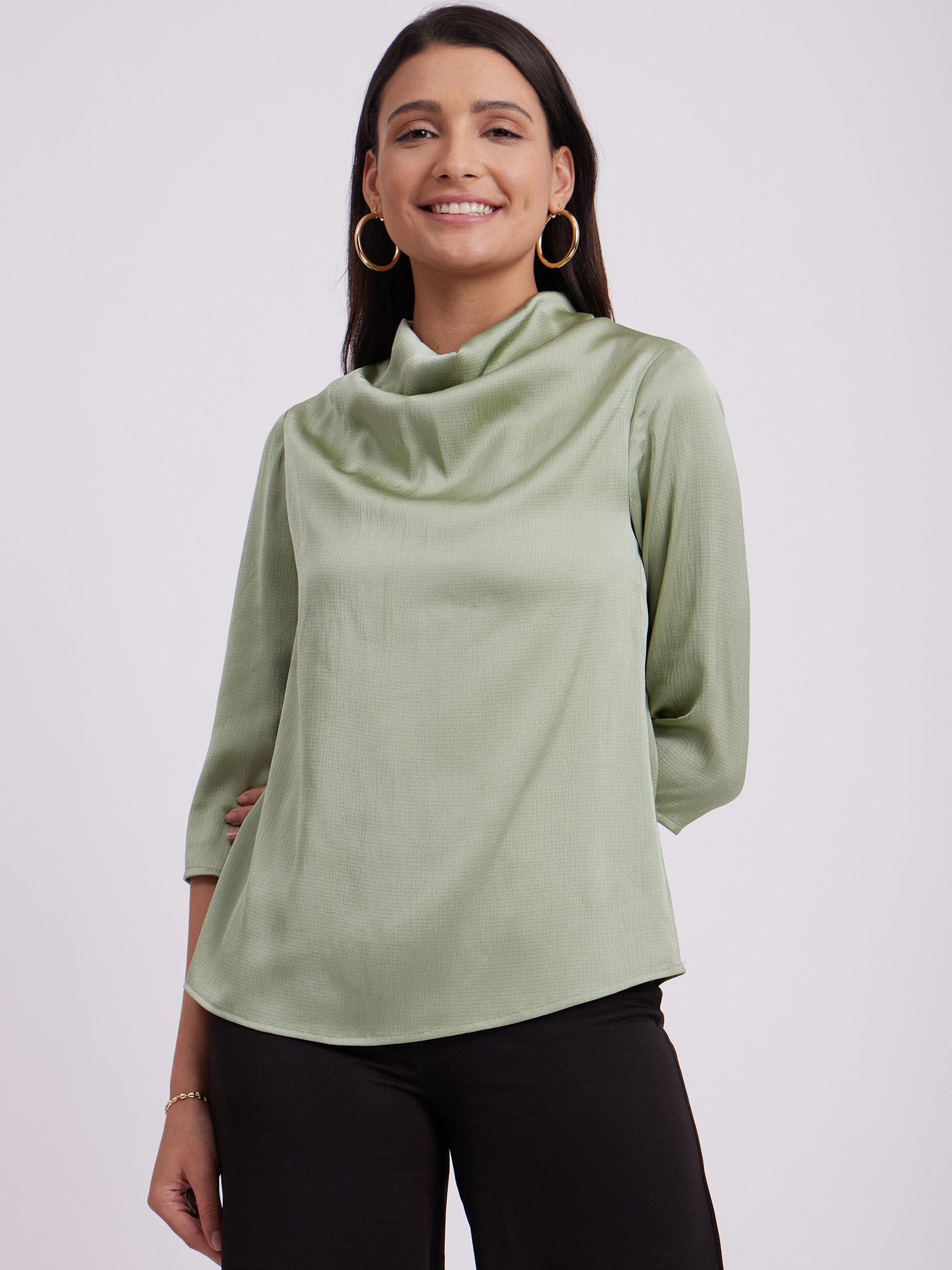 satin cowl neck top - green