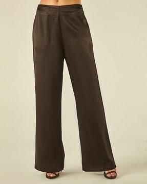 satin flat-front pants