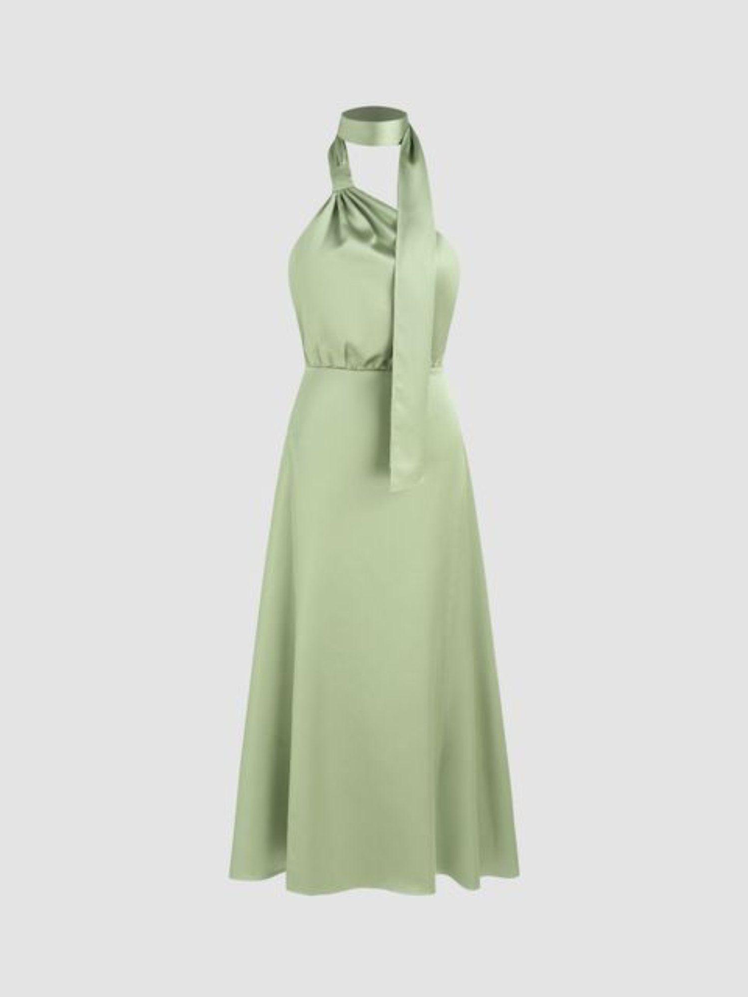 satin halter neckline backless maxi dress