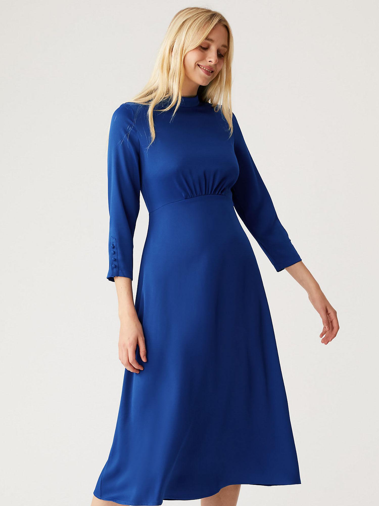 satin high neck midi tea dress