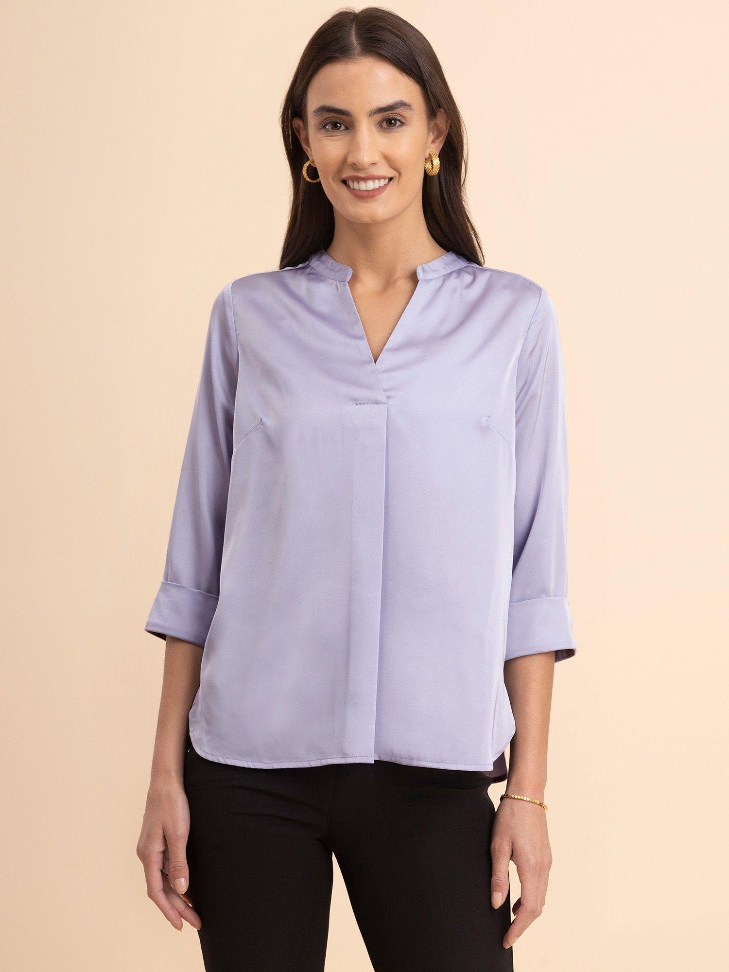 satin mandarin collar top lilac