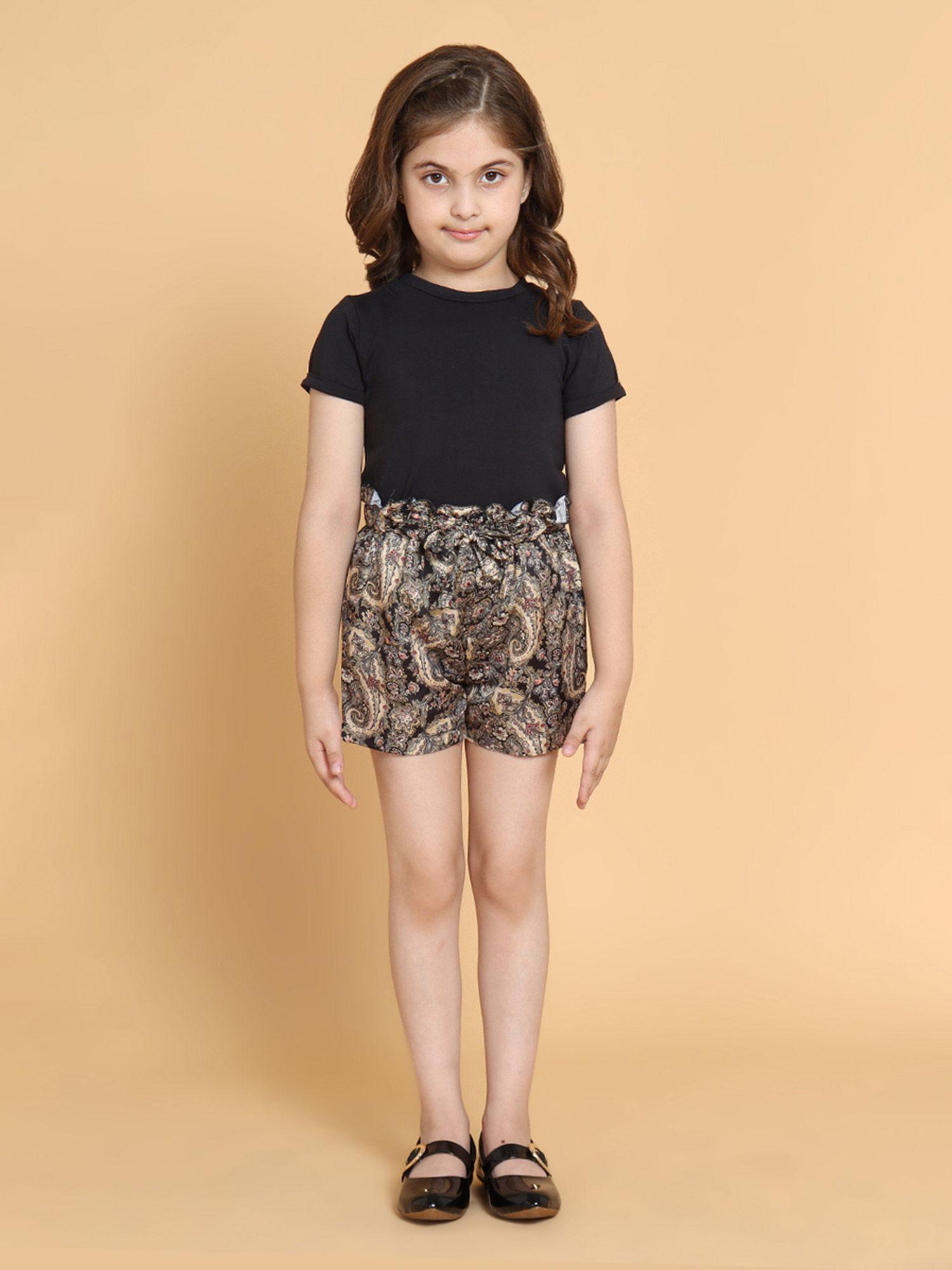 satin printed ruffled shorts & tee set