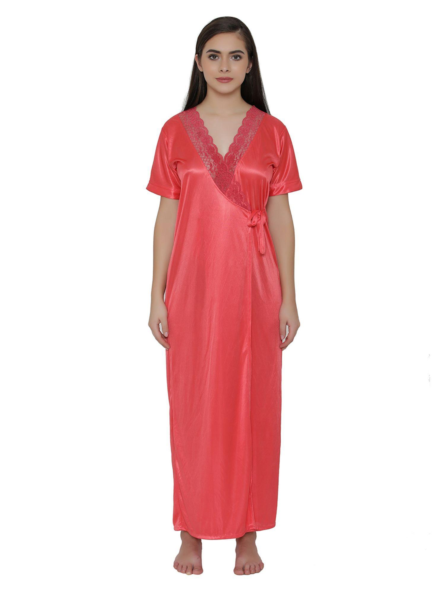 satin robe in reddish pink