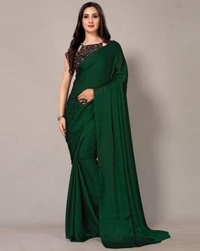 satin saree with embellished blouse piece