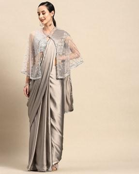 satin saree with embellished jacket