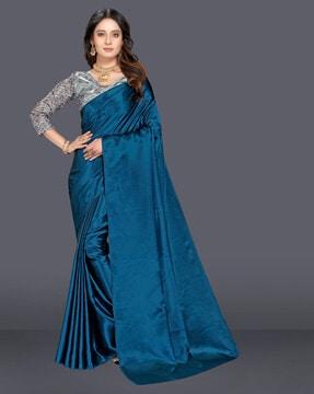 satin saree with printed blouse