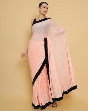 satin saree with sequin embellished border