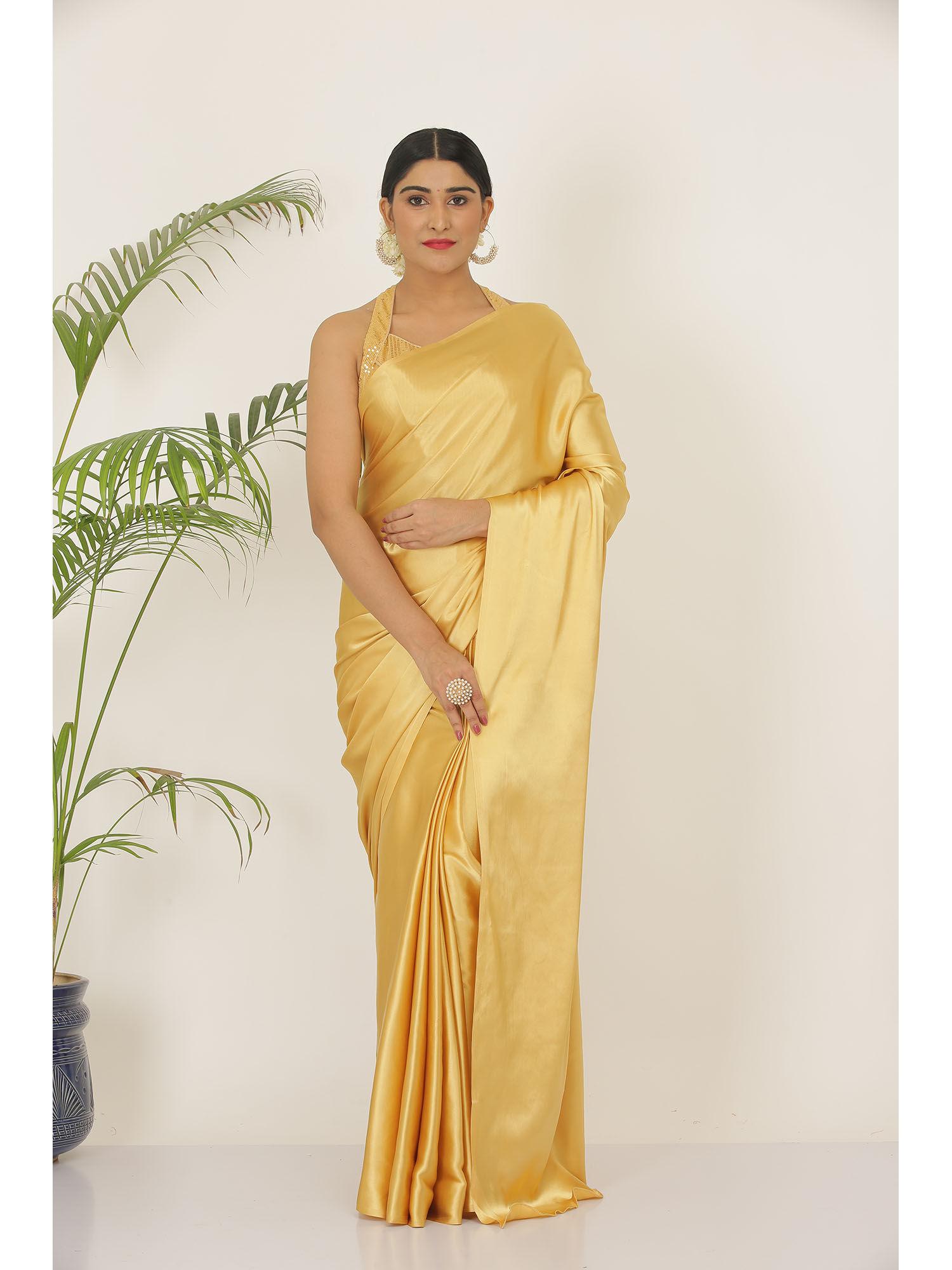 satin saree with unstitched blouse