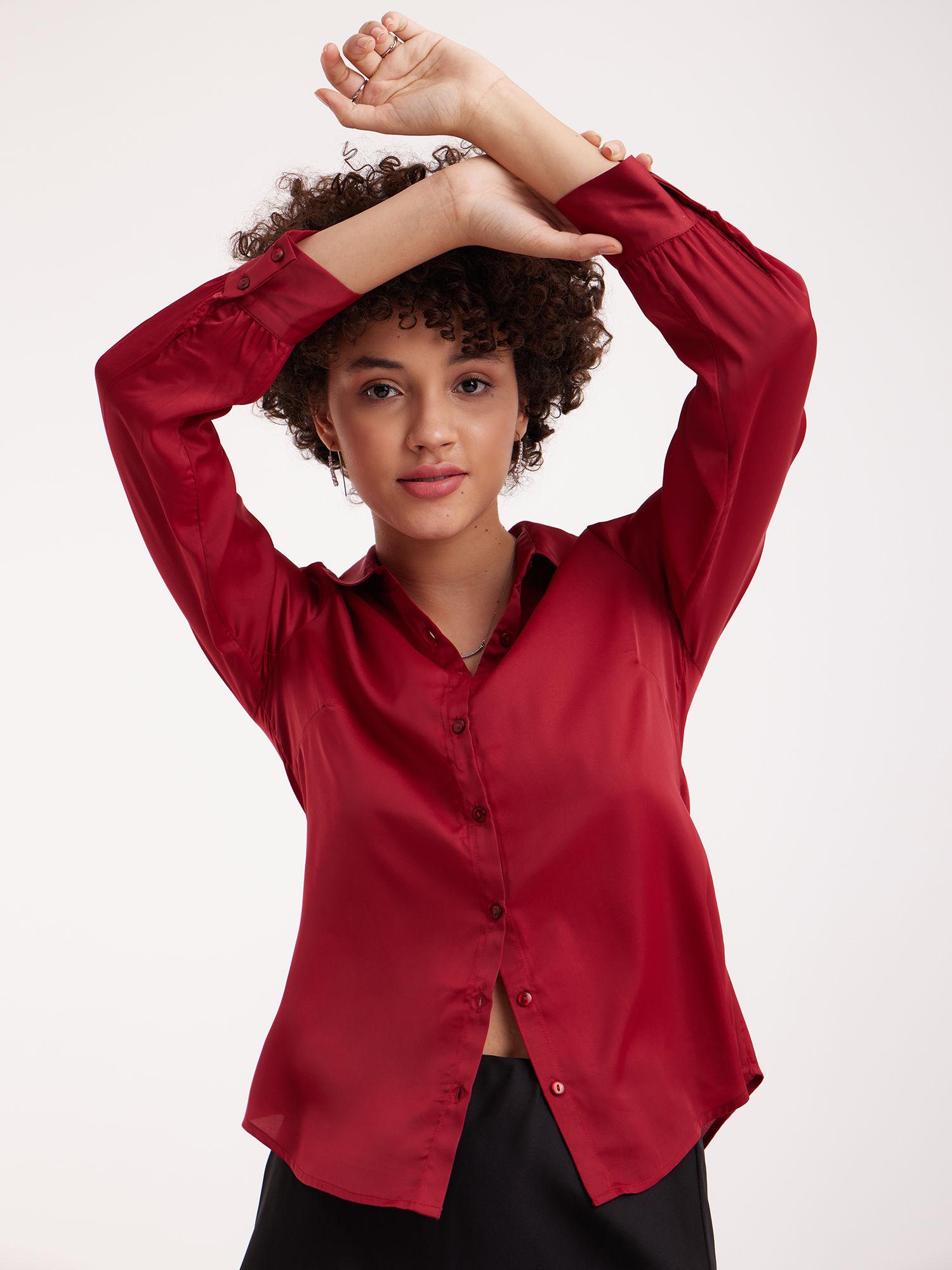 satin shirt collar shirt maroon