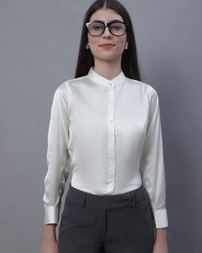 satin shirt with band collar