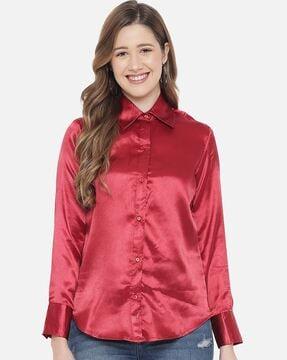 satin shirt with cuffed sleeves