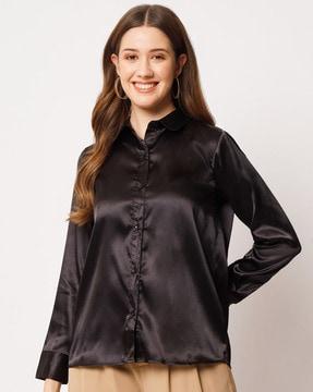 satin shirt with cuffed sleeves