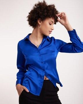 satin shirt with cut-away collar