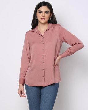 satin shirt with spread collar