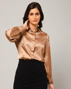 satin shirt with spread collar