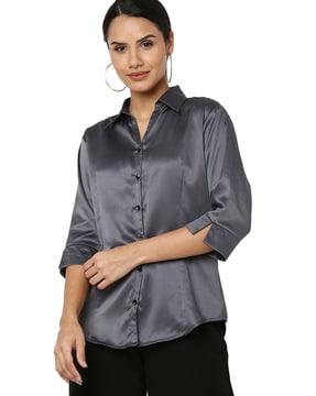 satin shirt with spread collar