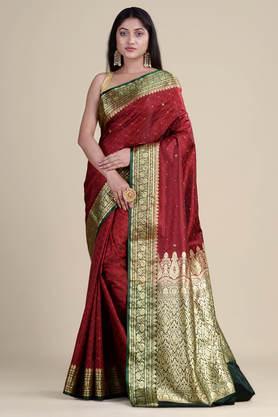 satin silk all over floral jacquard saree with blouse piece - maroon