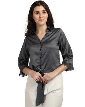 satin slim fit shirt with waist knot