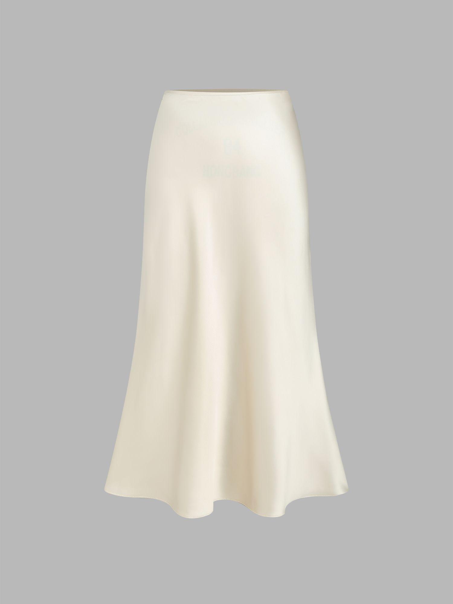 satin solid ruffle long skirt