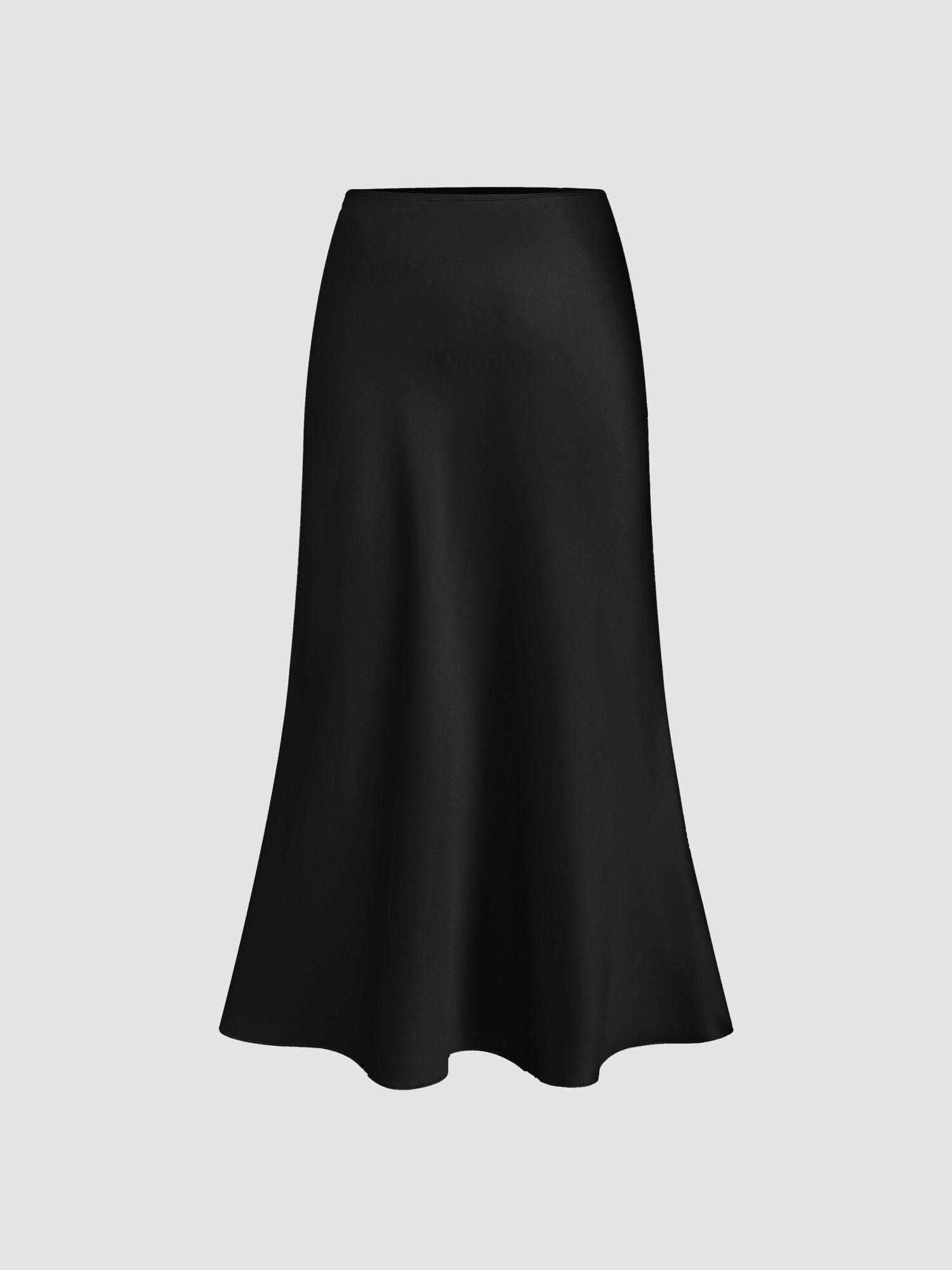satin solid ruffle long skirt