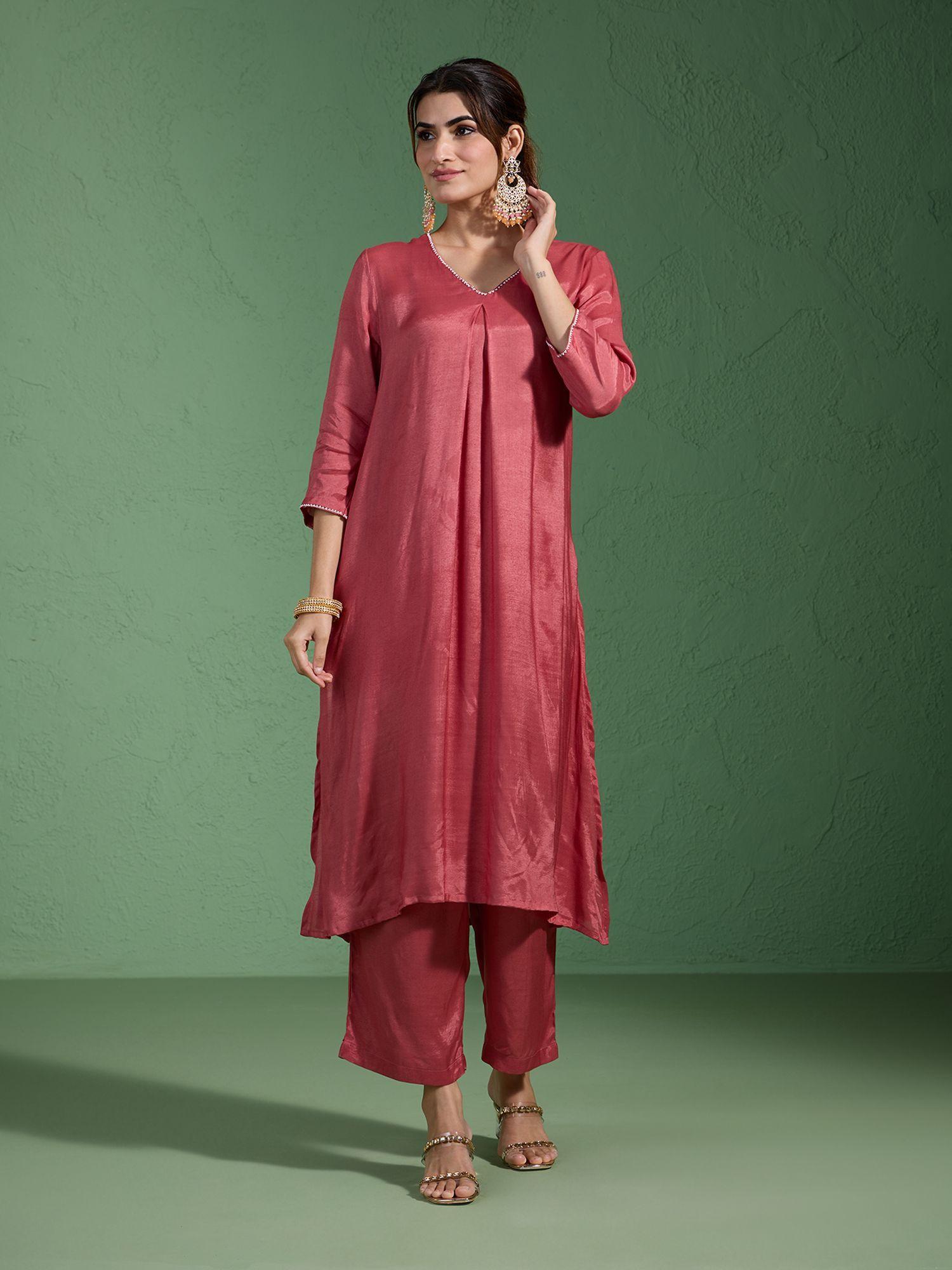 satin straight solid dusty pink kurta & pant liksoks02 (set of 2)