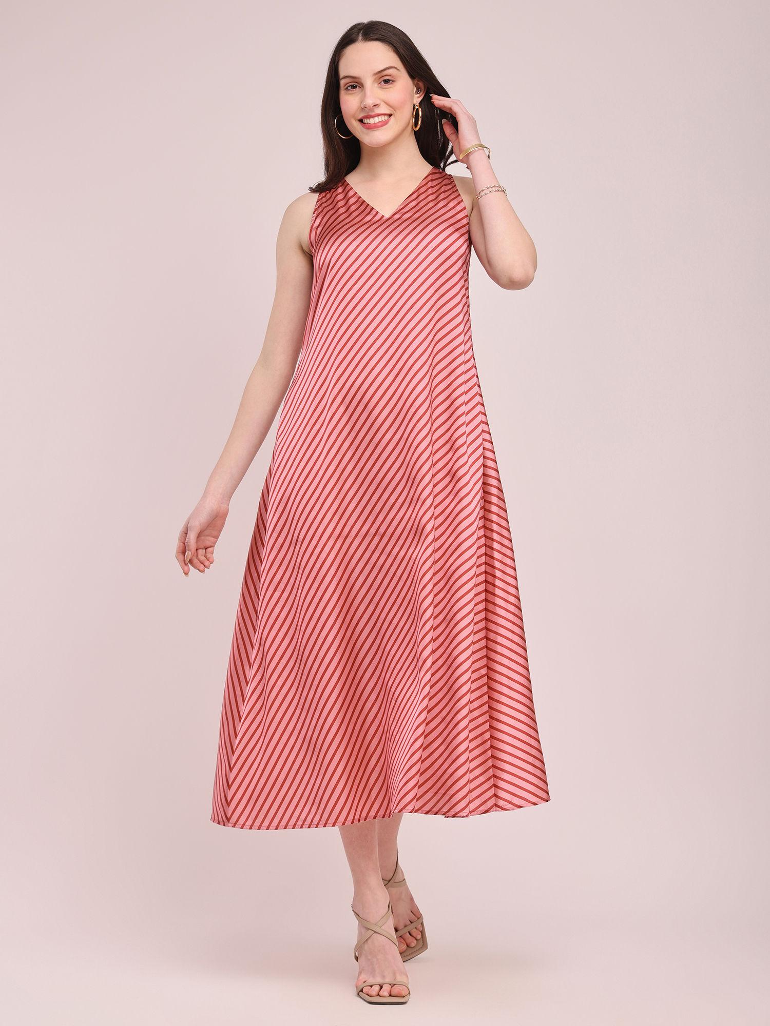 satin striped maxi dress - pink