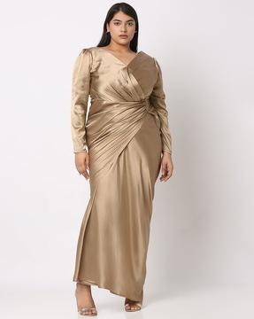 satin v-neck wrap dress