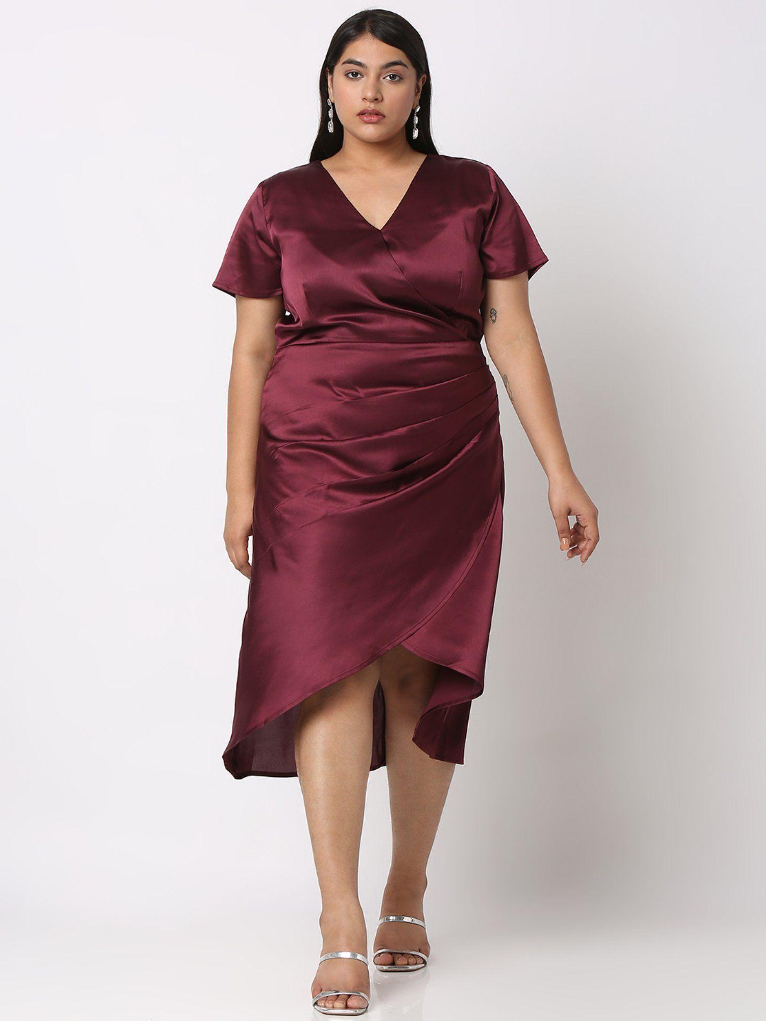 satin v-neck wrap style midi dress