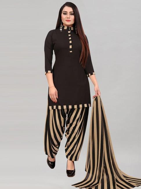 satrani black & beige striped unstitched dress material