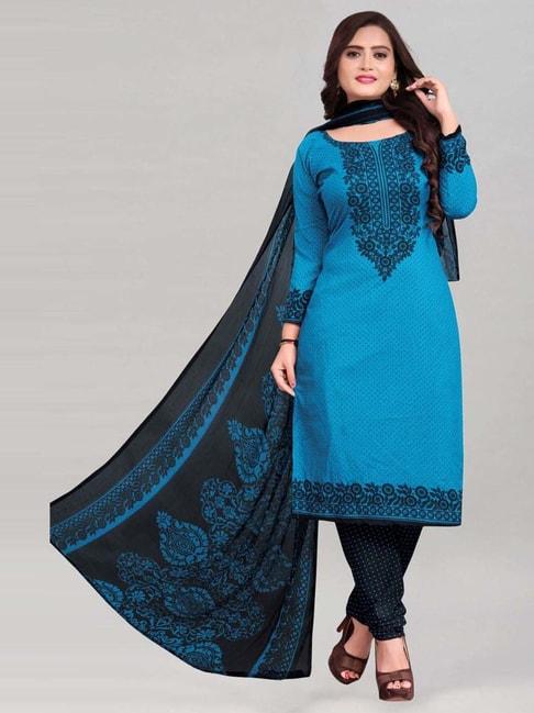 satrani blue printed unstitched crepe dress material