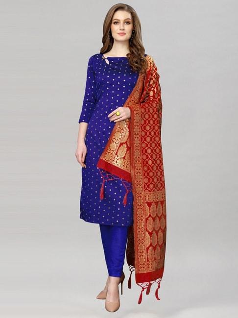 satrani blue woven pattern unstitched dress material
