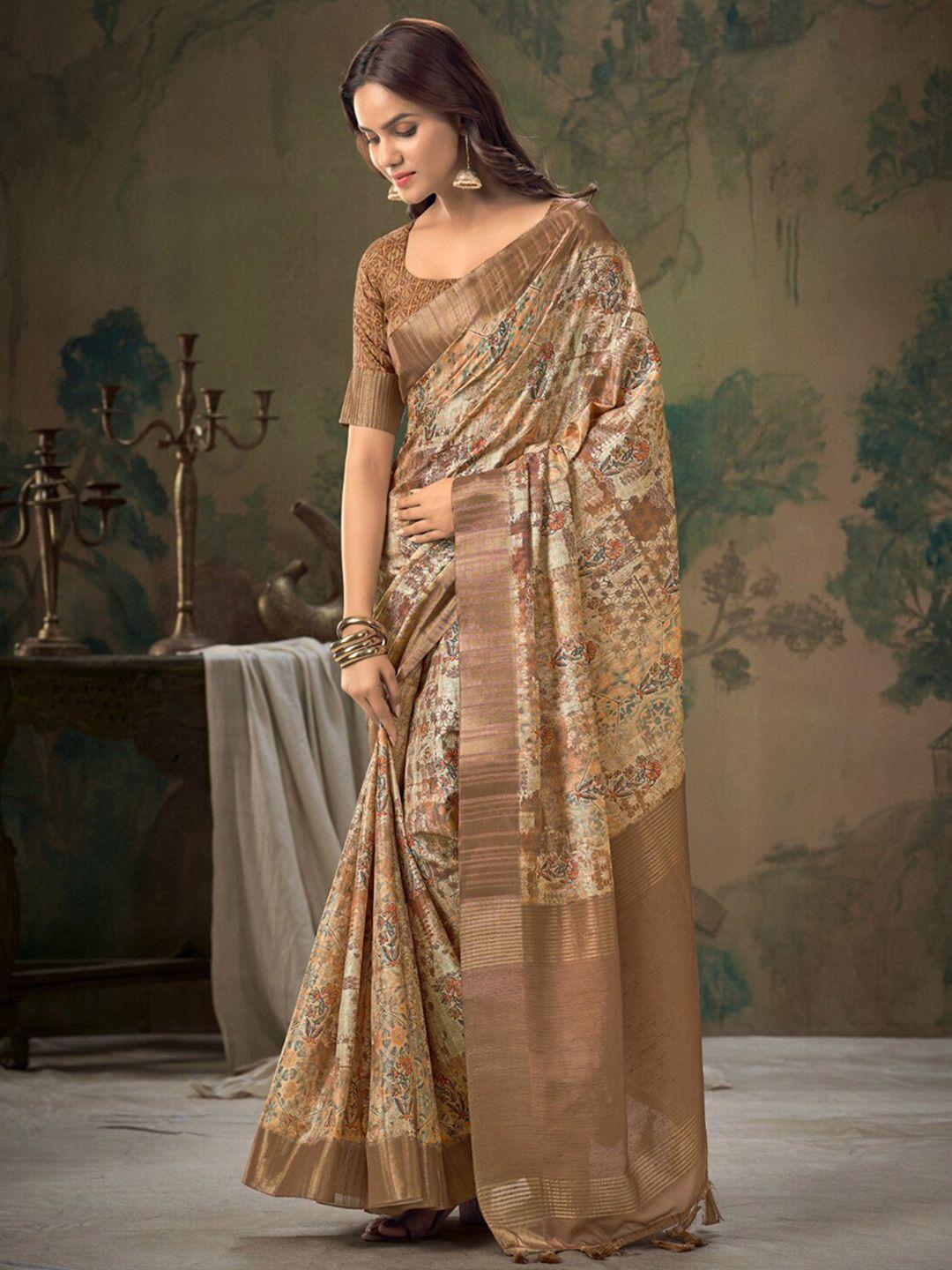 satrani ethnic motifs printed zari silk cotton saree
