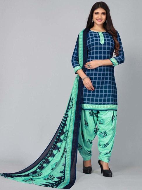 satrani navy printed unstitched dress material